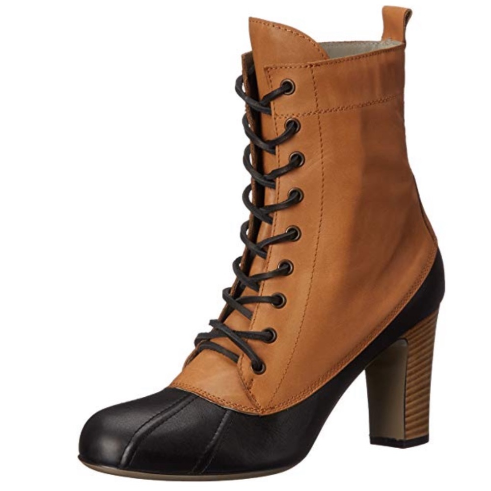 Leather High Heel Lace Up Tall Granny Duck Boots - Picture 3 of 8